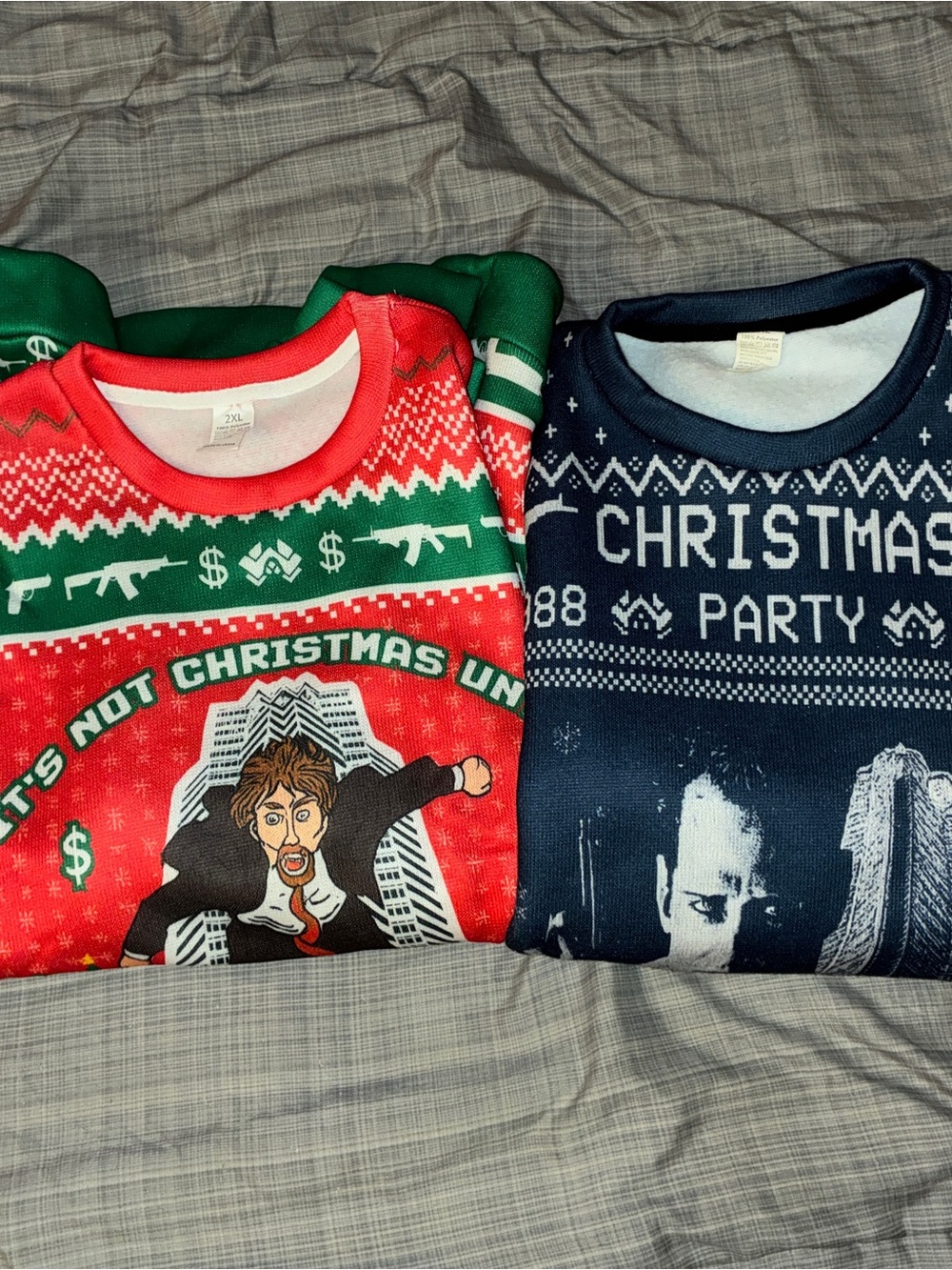 Lot of 2 Die Hard Ugly Christmas Sweaters Bundle - New 2XL McClain Hans Gruber
